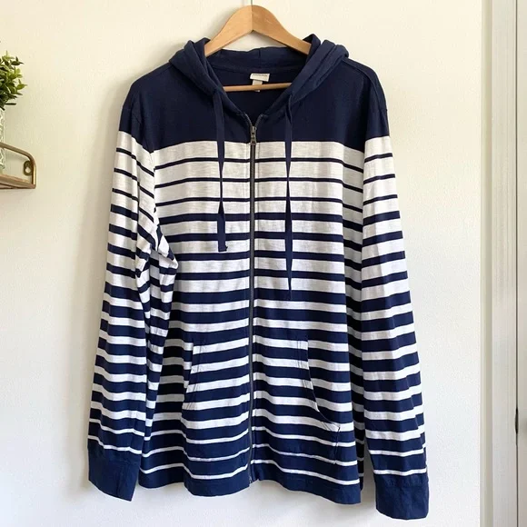 Merona Shirts Mens Striped Zip Up Hoodie Blue White Hoodie